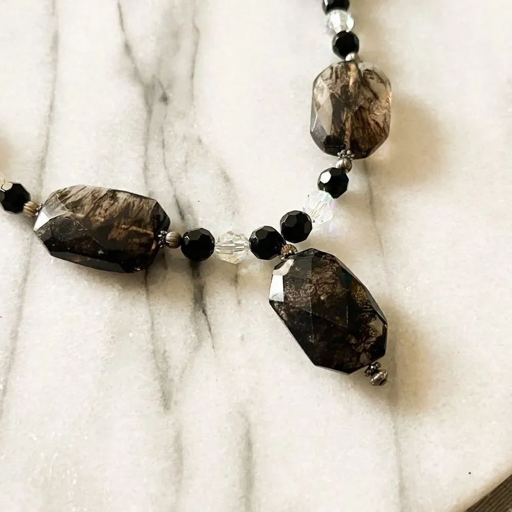 Smoky Quartz Beaded Necklace Chunky | Healing Crystal Boho | Grounding Stone‎